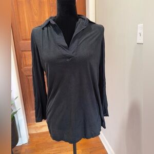 Max Studio Black Long Sleeve Polo Blouse